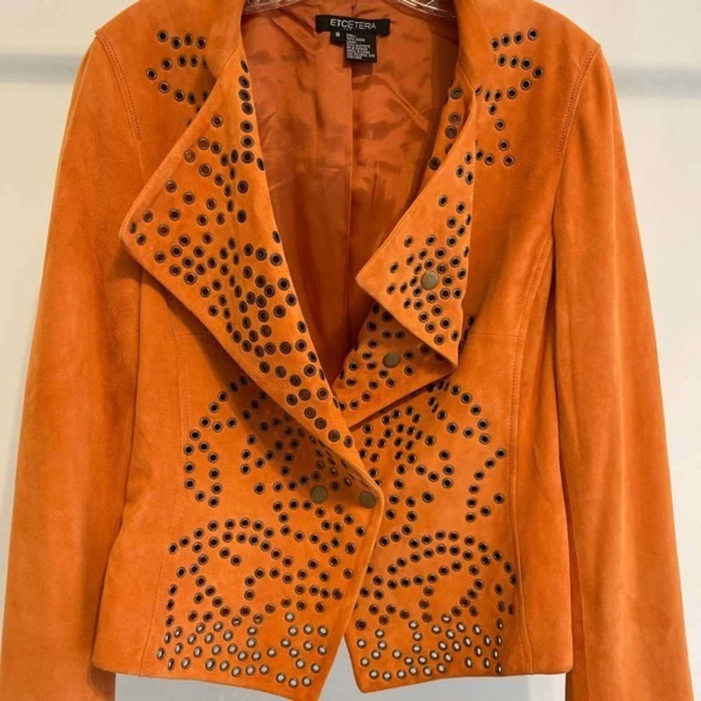 Orange Studded Women's Jacket - Picture 2 of 8